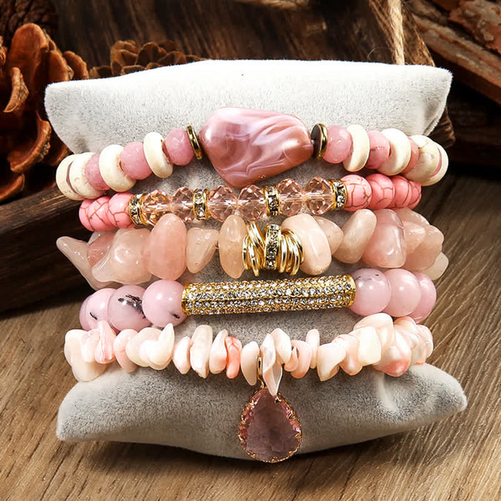 Ensemble de bracelets en métal et perles de cristal à 5 couches Olivenorma