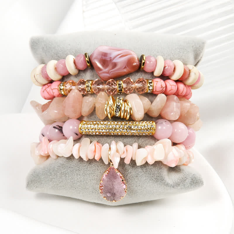 Ensemble de bracelets en métal et perles de cristal à 5 couches Olivenorma