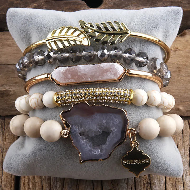 Ensemble de bracelets en métal et perles de cristal à 5 couches Olivenorma