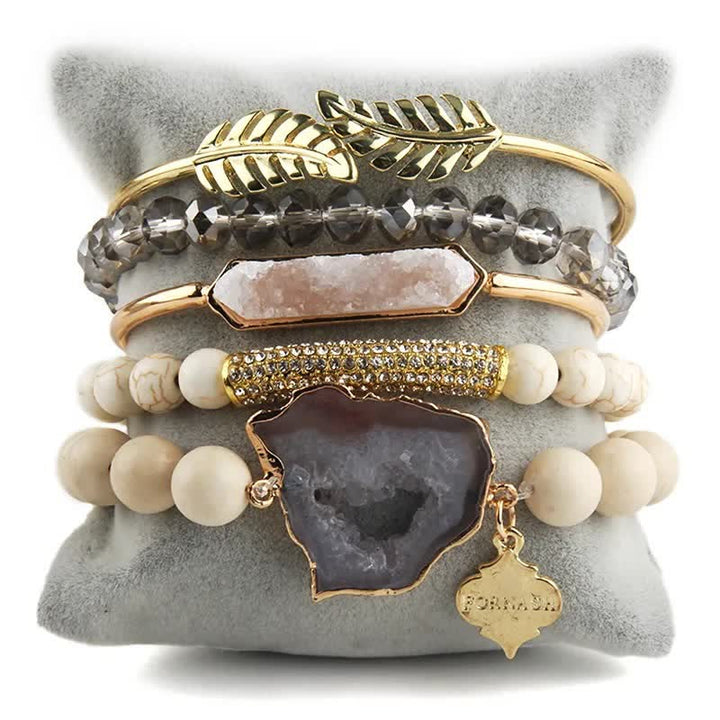 Ensemble de bracelets en métal et perles de cristal à 5 couches Olivenorma