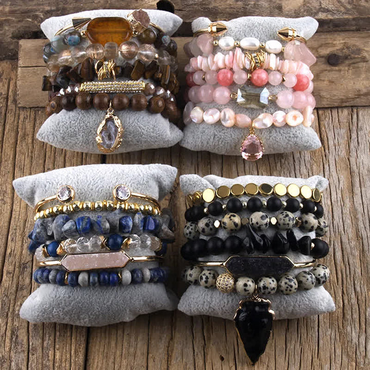 Ensemble de bracelets et accessoires en métal avec perles de cristal Olivenorma
