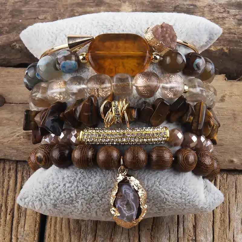 Ensemble de bracelets et accessoires en métal avec perles de cristal Olivenorma