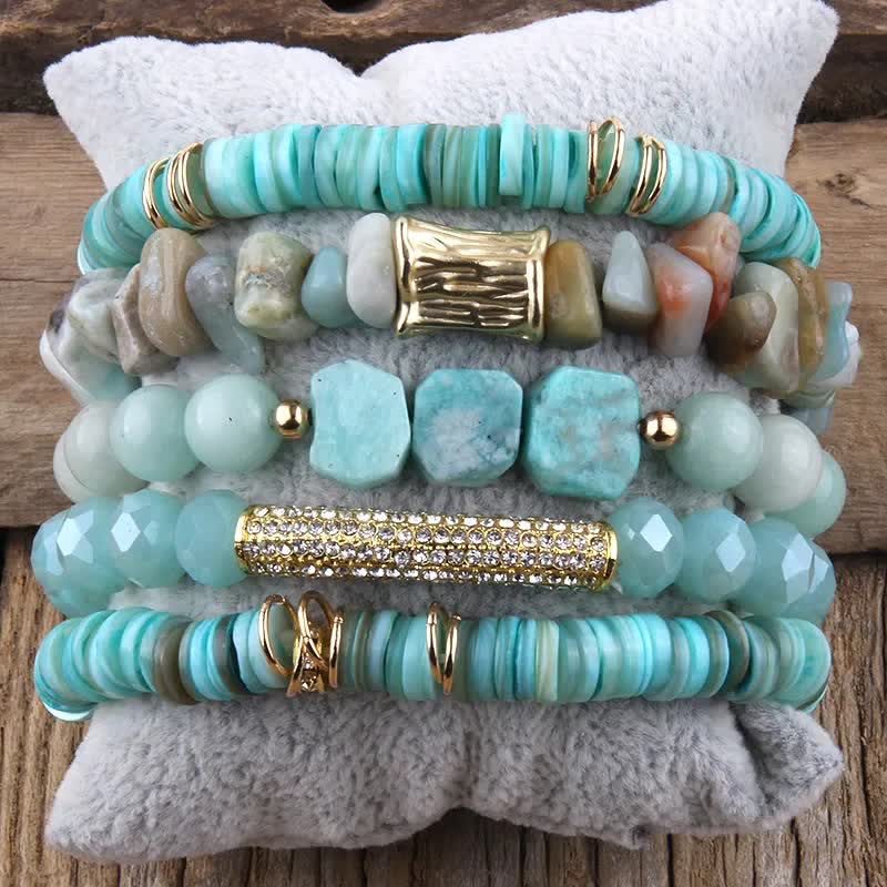 Ensemble de bracelets à 5 couches de perles en cristal Olivenorma