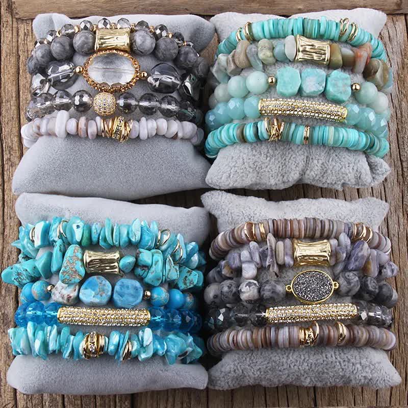 Ensemble de bracelets à 5 couches de perles en cristal Olivenorma