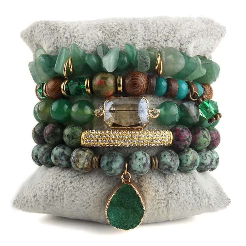 Ensemble de bracelets et accessoires en métal avec perles d'aventurine verte Olivenorma