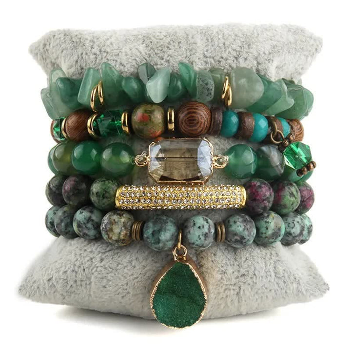 Ensemble de bracelets et accessoires en métal avec perles d'aventurine verte Olivenorma