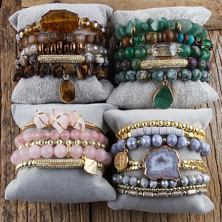 Ensemble de bracelets et accessoires en métal avec perles d'aventurine verte Olivenorma