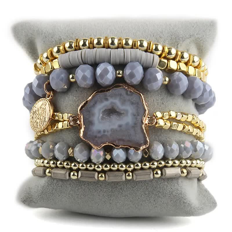 Ensemble de bracelets et accessoires en métal avec perles d'aventurine verte Olivenorma