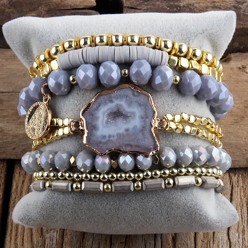 Ensemble de bracelets et accessoires en métal avec perles d'aventurine verte Olivenorma