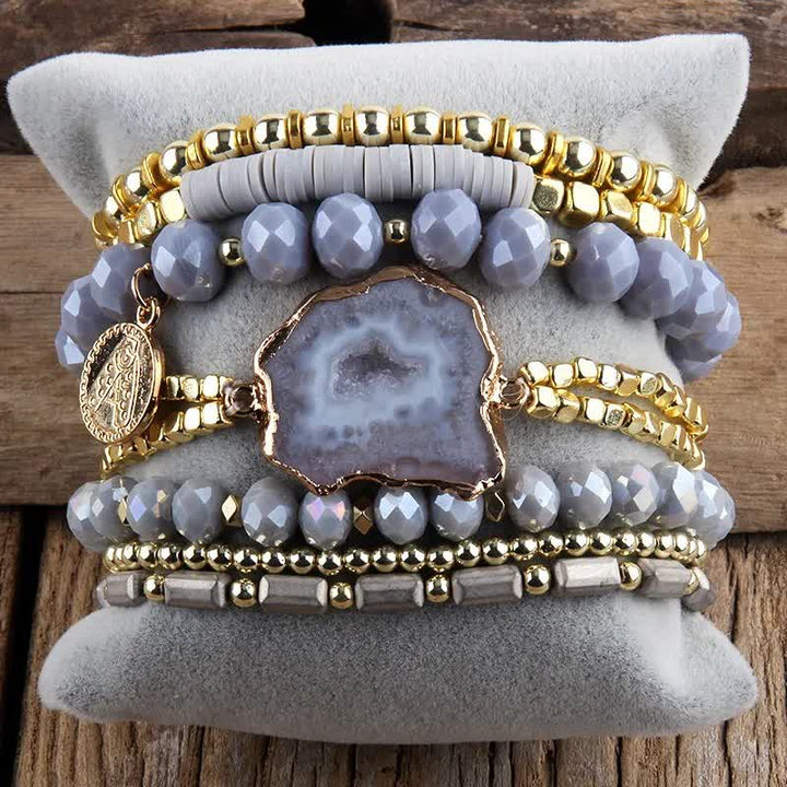 Ensemble de bracelets et accessoires en métal avec perles d'aventurine verte Olivenorma