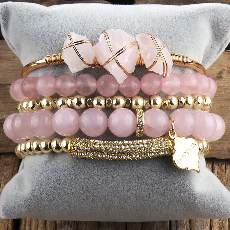 Ensemble de bracelets et accessoires en métal avec perles d'aventurine verte Olivenorma