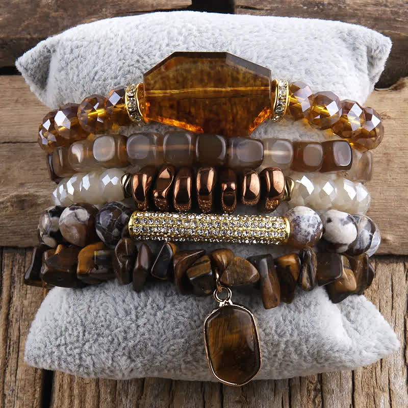 Ensemble de bracelets et accessoires en métal avec perles d'aventurine verte Olivenorma