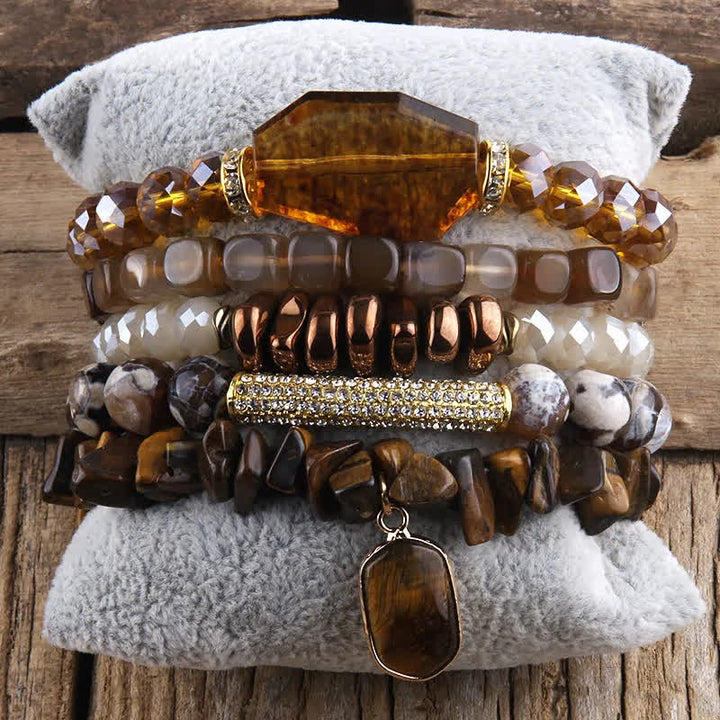 Ensemble de bracelets et accessoires en métal avec perles d'aventurine verte Olivenorma
