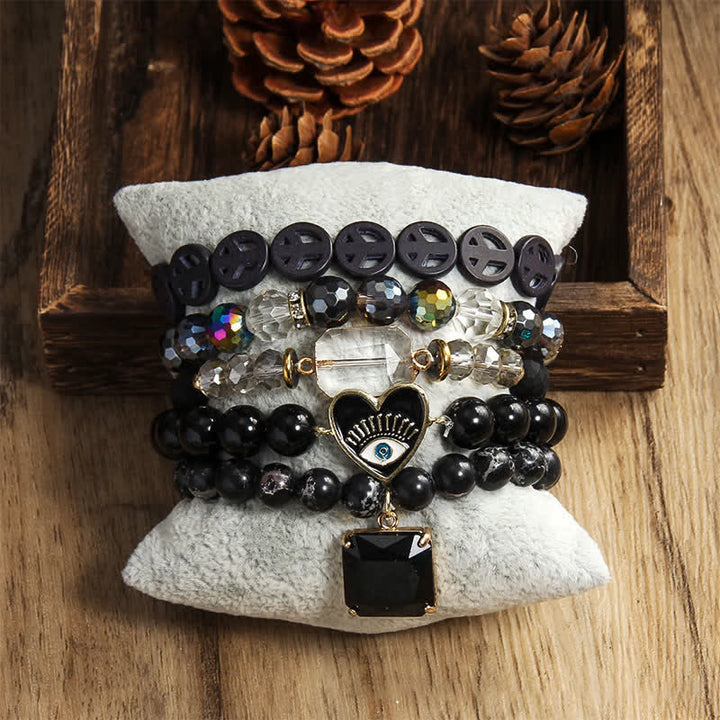 Ensemble de bracelets à 5 rangs de perles avec pendentif mauvais œil Olivenorma