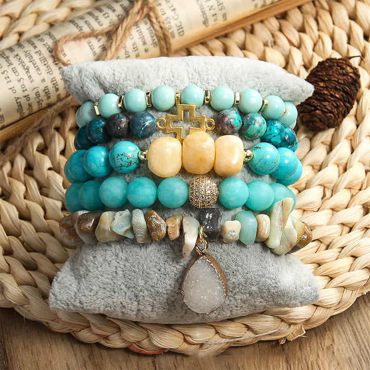 Ensemble de bracelets à 5 rangs de perles avec pendentif mauvais œil Olivenorma