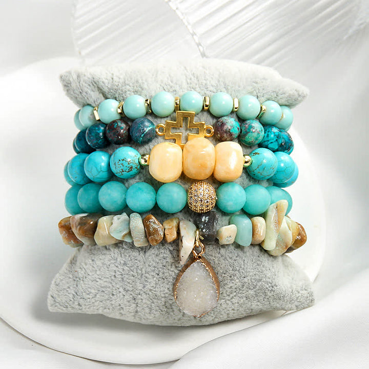 Ensemble de bracelets à 5 rangs de perles avec pendentif mauvais œil Olivenorma