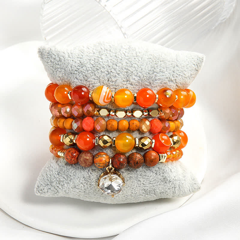 Ensemble de bracelets à 5 rangs de perles avec pendentif mauvais œil Olivenorma