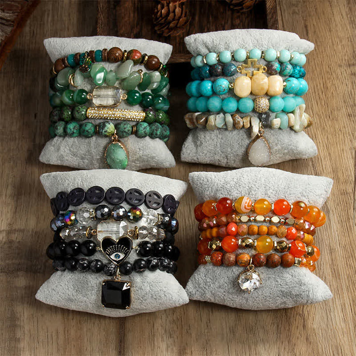Ensemble de bracelets à 5 rangs de perles avec pendentif mauvais œil Olivenorma