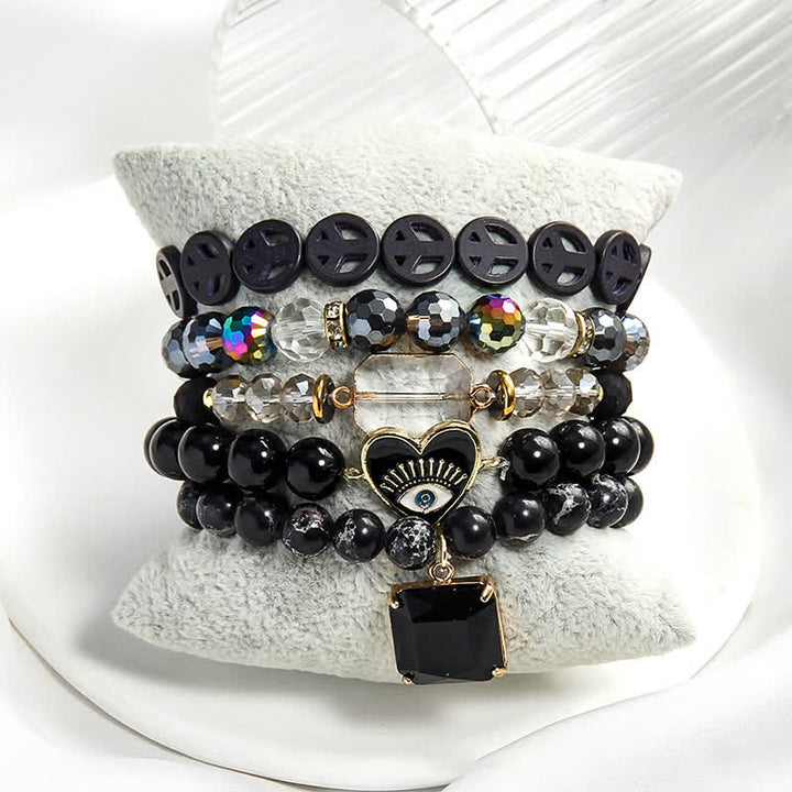 Ensemble de bracelets à 5 rangs de perles avec pendentif mauvais œil Olivenorma