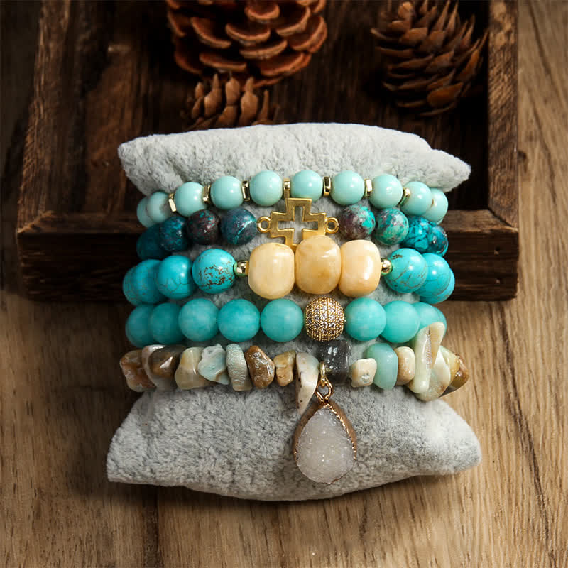Ensemble de bracelets à 5 rangs de perles avec pendentif mauvais œil Olivenorma