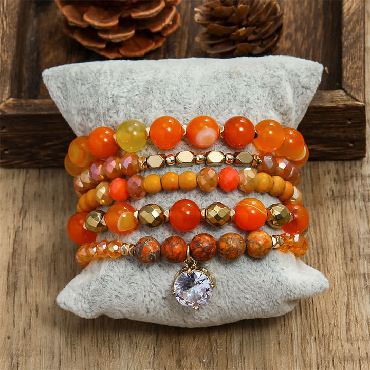 Ensemble de bracelets à 5 rangs de perles avec pendentif mauvais œil Olivenorma