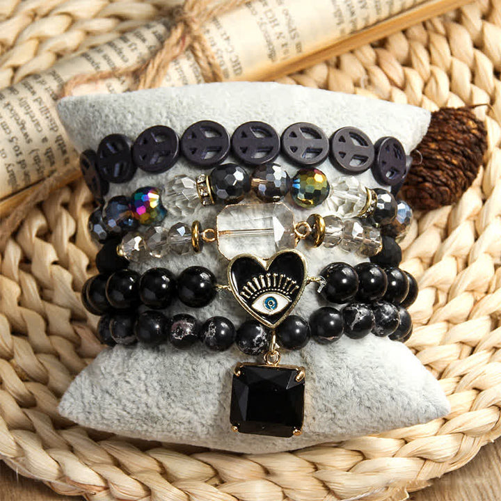 Ensemble de bracelets à 5 rangs de perles avec pendentif mauvais œil Olivenorma