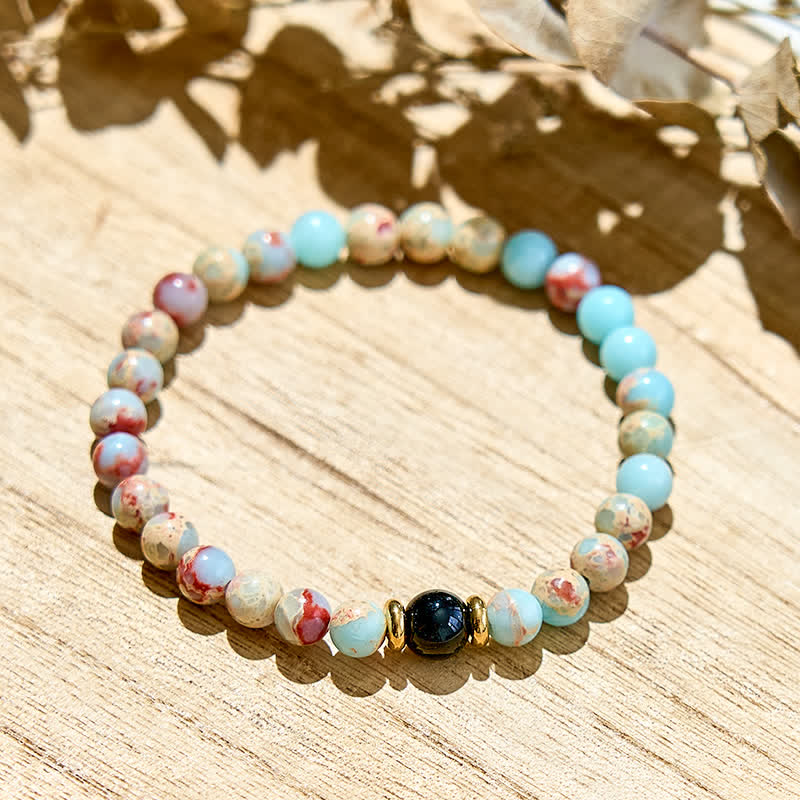 Bracelet en perles d'obsidienne agalmatolite naturelle Olivenorma