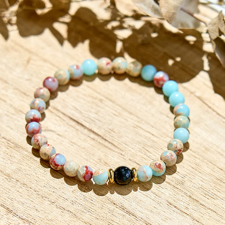 Bracelet en perles d'obsidienne agalmatolite naturelle Olivenorma