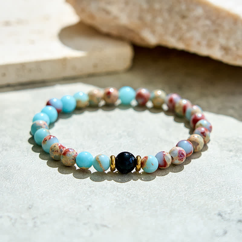 Bracelet en perles d'obsidienne agalmatolite naturelle Olivenorma