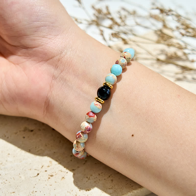 Bracelet en perles d'obsidienne agalmatolite naturelle Olivenorma