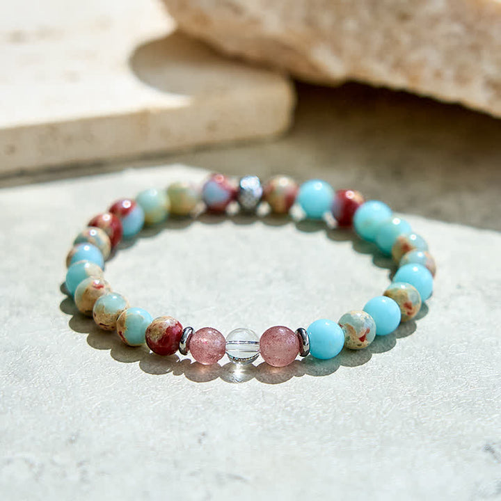 Bracelet en perles de quartz fraise agalmatolite naturel Olivenorma