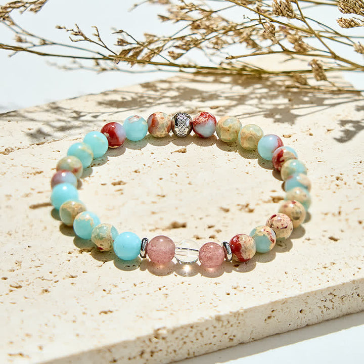 Bracelet en perles de quartz fraise agalmatolite naturel Olivenorma