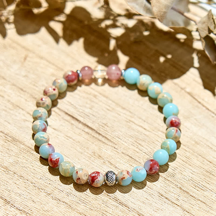 Bracelet en perles de quartz fraise agalmatolite naturel Olivenorma
