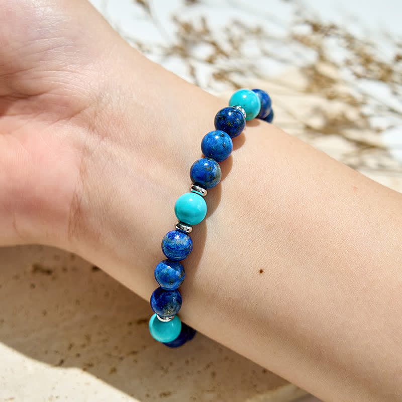 Bracelet en perles de lapis-lazuli turquoise naturelles Olivenorma