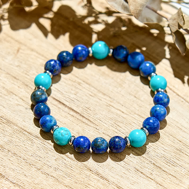 Bracelet en perles de lapis-lazuli turquoise naturelles Olivenorma