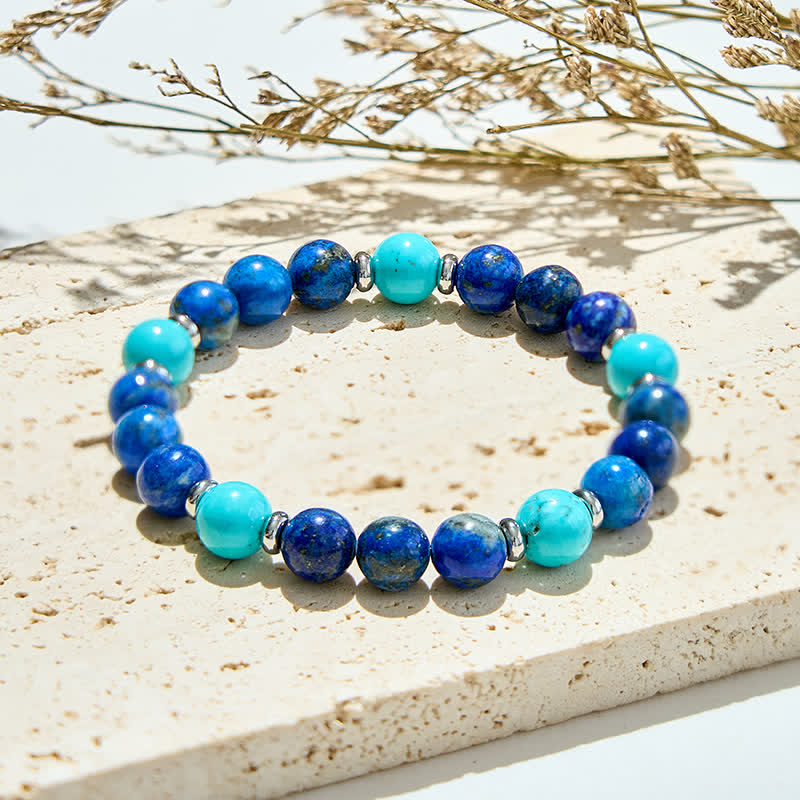 Bracelet en perles de lapis-lazuli turquoise naturelles Olivenorma
