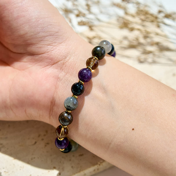 Bracelet en perles d'améthyste et d'onyx noir naturel Olivenorma