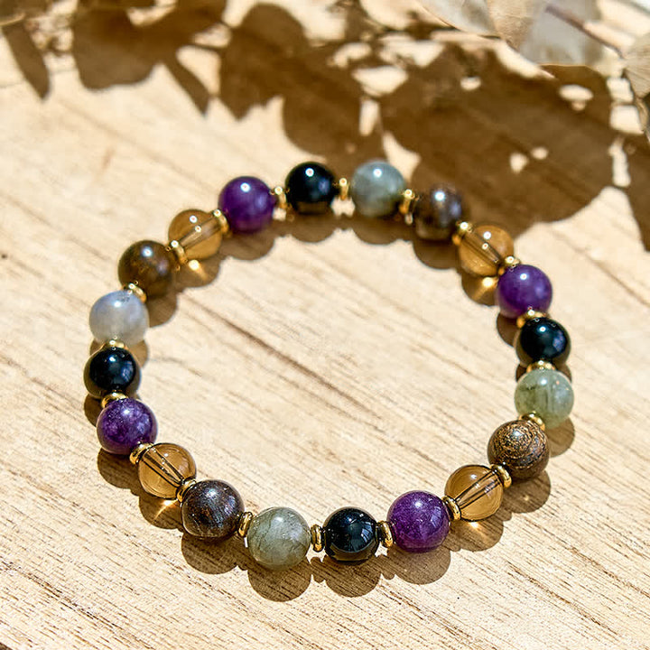 Bracelet en perles d'améthyste et d'onyx noir naturel Olivenorma
