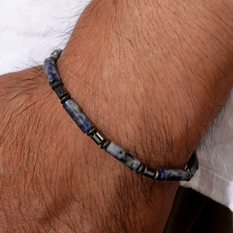 Bracelet en perles de jaspe bleu en hématite naturelle Olivenorma