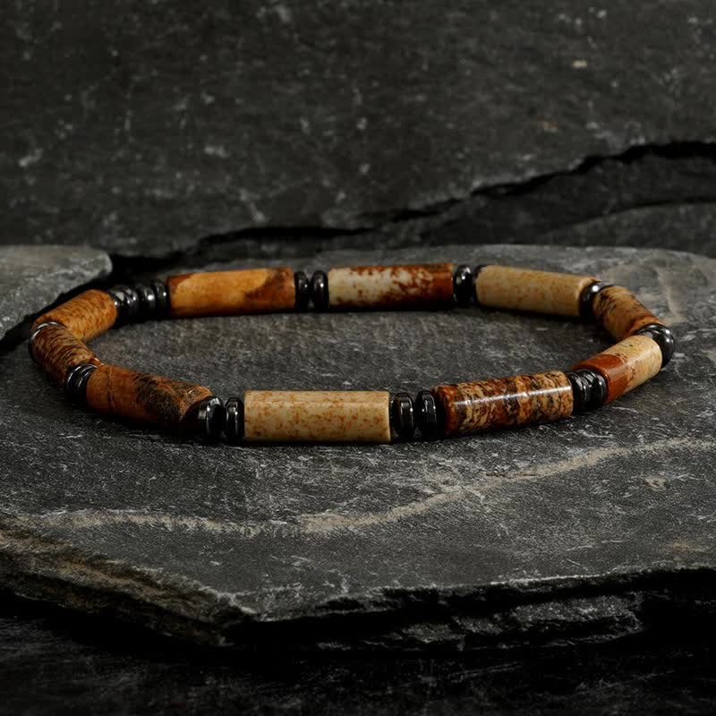 Ensemble de bracelets en jaspe à bandes et jaspe à points bleus Olivenorma