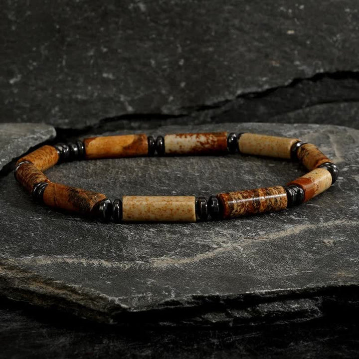Ensemble de bracelets en jaspe à bandes et jaspe à points bleus Olivenorma