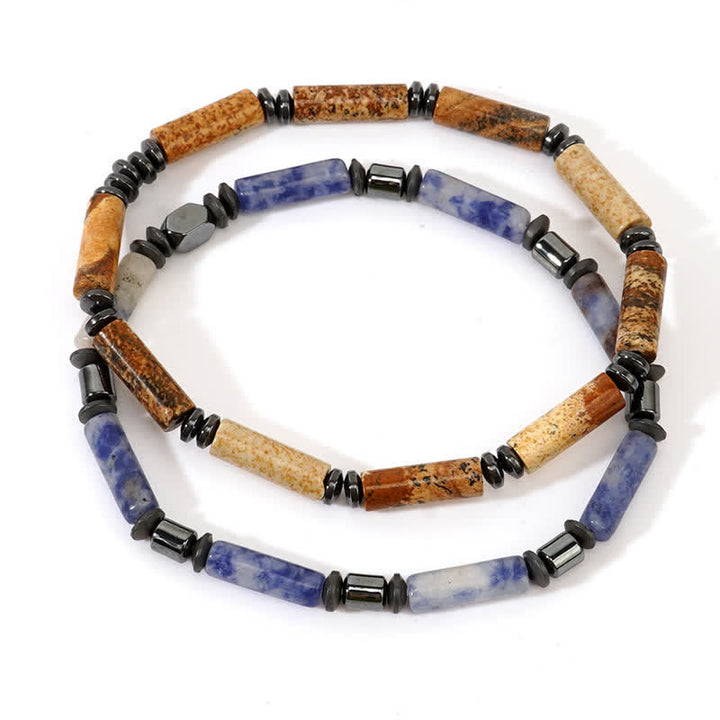 Ensemble de bracelets en jaspe à bandes et jaspe à points bleus Olivenorma