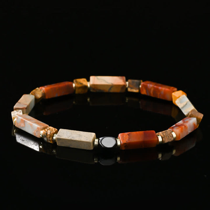 Bracelet en perles d'agalmatolite naturelles à longues bandes Olivenorma