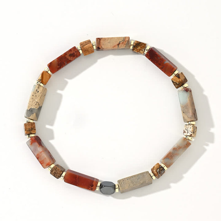 Bracelet en perles d'agalmatolite naturelles à longues bandes Olivenorma