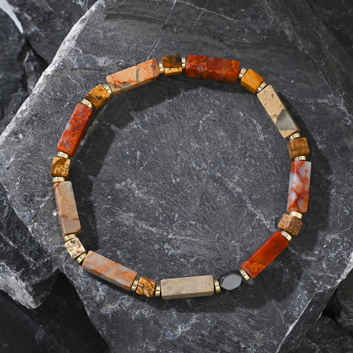 Bracelet en perles d'agalmatolite naturelles à longues bandes Olivenorma