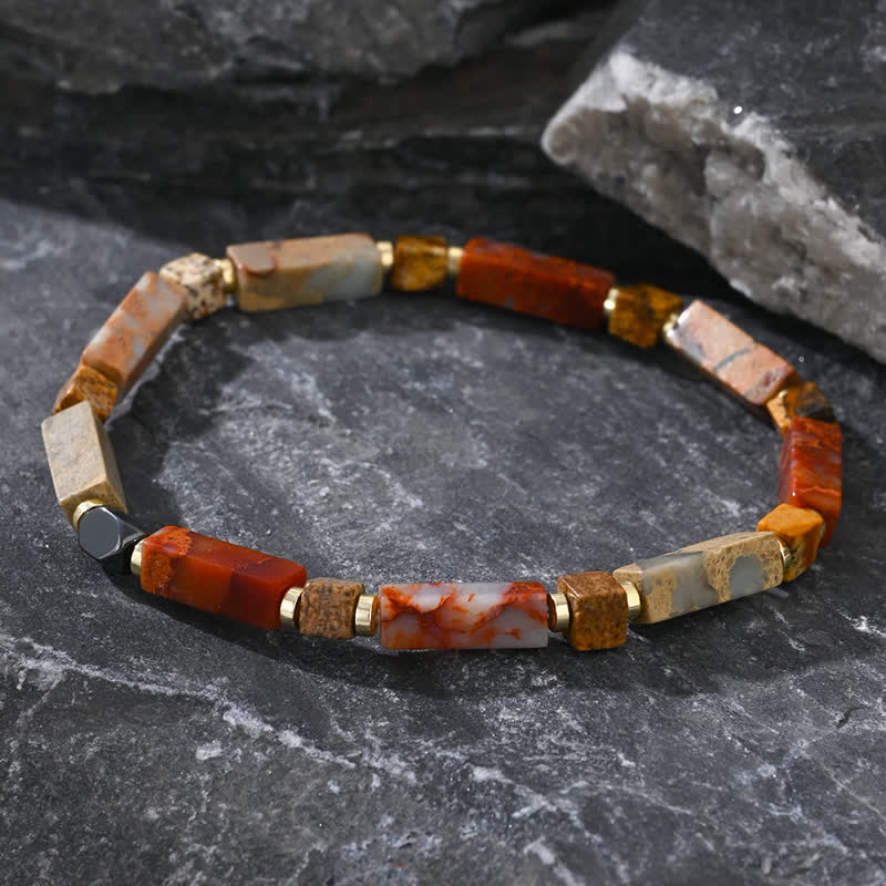 Bracelet en perles d'agalmatolite naturelles à longues bandes Olivenorma