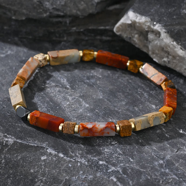 Bracelet en perles d'agalmatolite naturelles à longues bandes Olivenorma