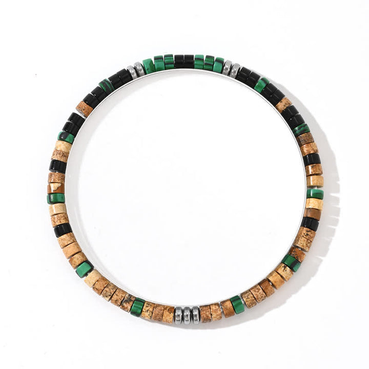 Bracelet en perles d'onyx noir, d'hématite et de malachite naturelle Olivenorma