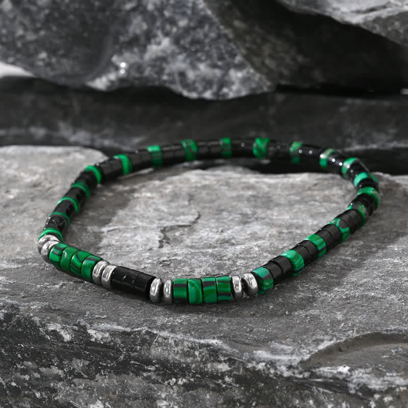Bracelet en perles d'onyx noir, d'hématite et de malachite naturelle Olivenorma