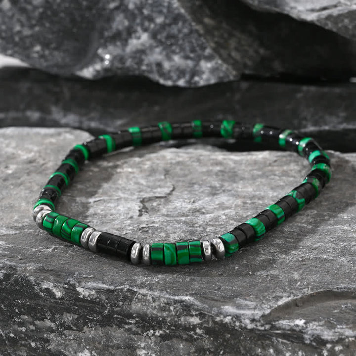 Bracelet en perles d'onyx noir, d'hématite et de malachite naturelle Olivenorma